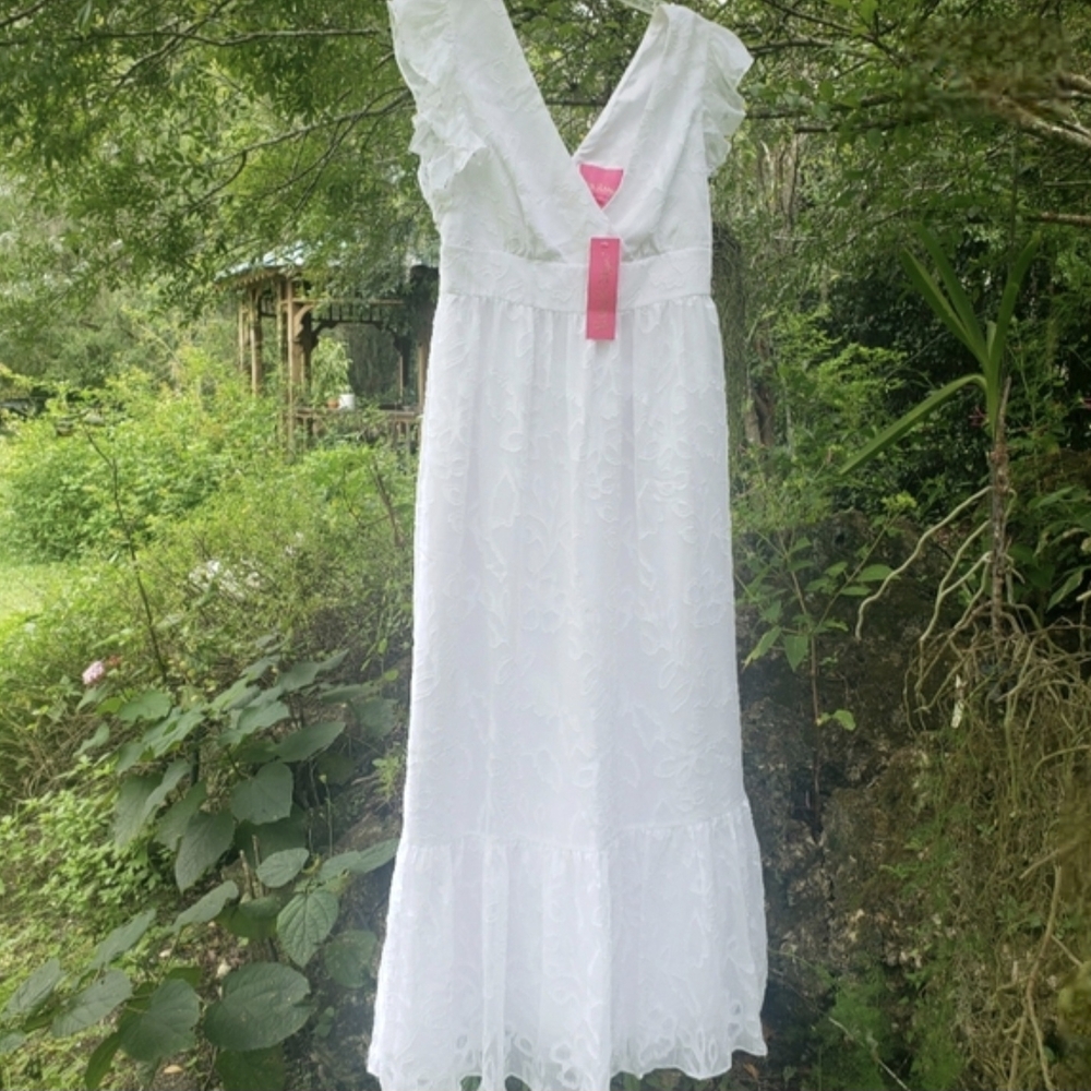 Lilly Pulitzer White Maxi Dress with Ruffle Sleeves